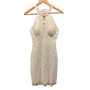 db Studio Dress Women’s Ivory Lace Halter‎ Sheath Beaded Neck Sleeveless 8